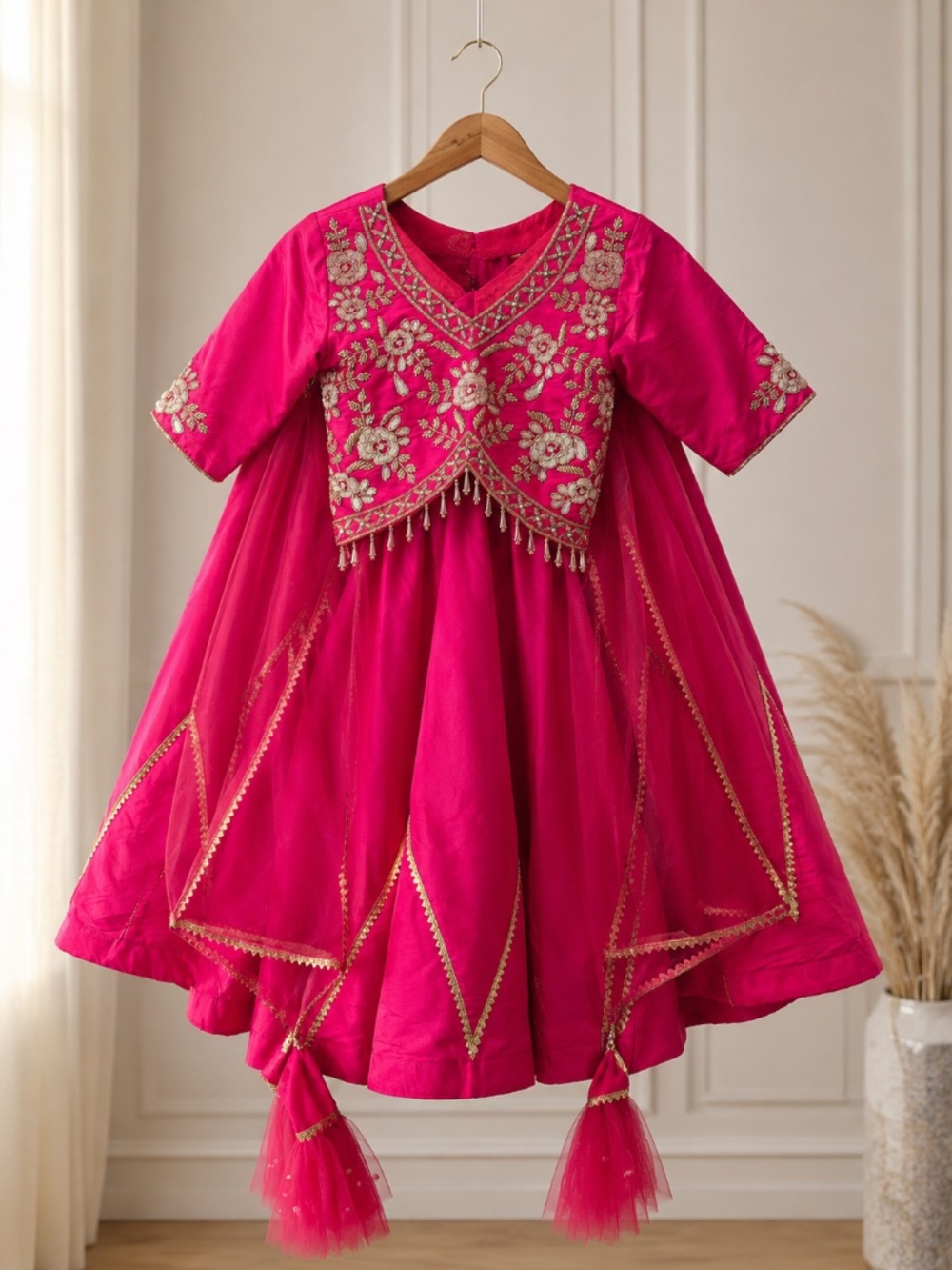 Little muffet pink and gold embroidered lehenga